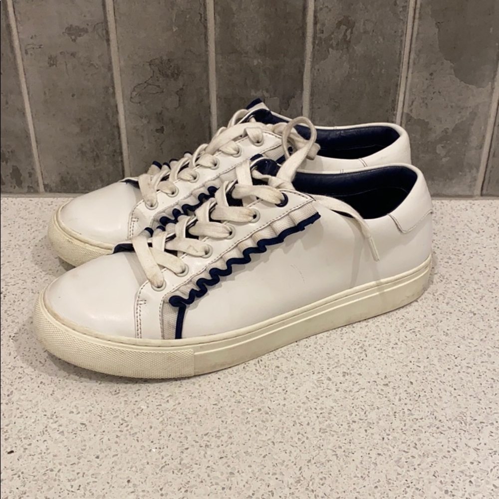 Tory Burch White and Blue Leather Sneakers